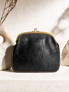 Vintage Bonnie Cashin for Coach Cashin Carry Black Leather Foldover Purse Clutch